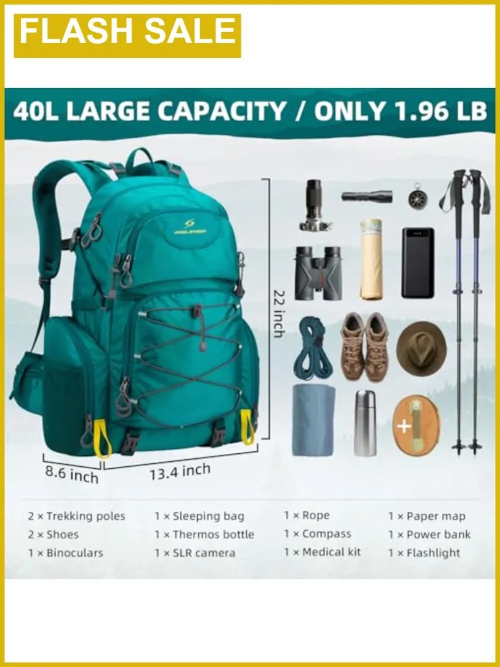 40L Waterproof Nylon Hiking Backpack Lightweight Travel Daypack